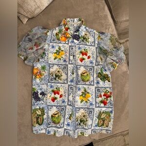 Alice + Olivia Blue and White Floral Top